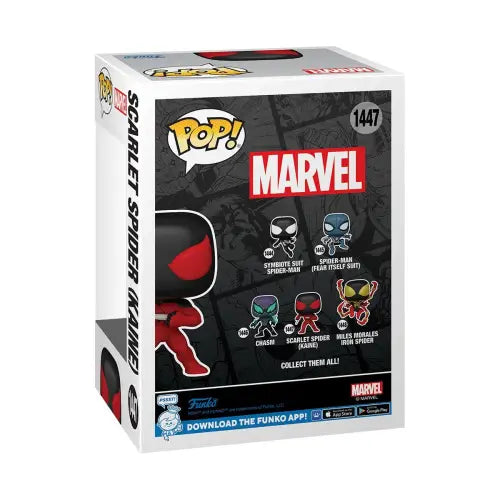 Funko Pop Marvel Comics Scarlet Spider #1447 box with variant designs on back