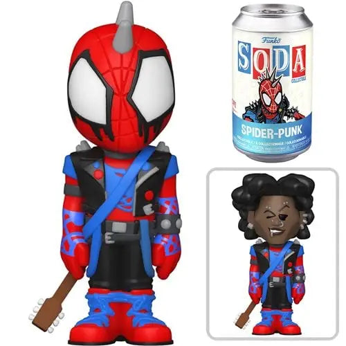 Spider-Punk vinyl soda figure with spider and can of soda