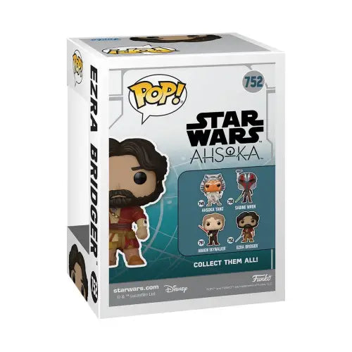 Funko Pop! Star Wars Ezra Bridger vinyl figure box featuring character designs