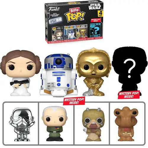 Star Wars bitty funko pop R2-D2 and R2-Q5 vinyl figures.