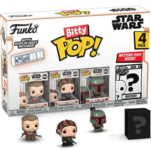 Star Wars-themed Funko Bitty Pop 4-pack with Obi-Wan, Anakin, Boba Fett, and mystery figure