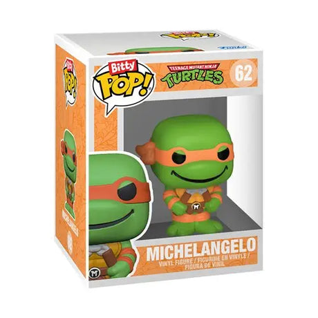 Teenage Mutant Ninja Turtles Michelangelo Bitty Pop vinyl figure displayed in Leonardo product