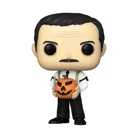 Gomez Addams Funko Pop figure in a black suit holding a jack-o’-lantern for Halloween