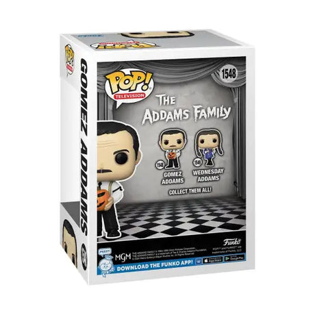 Funko Pop vinyl figure box of Addams Family Gomez Addams with Pumpkin #1548