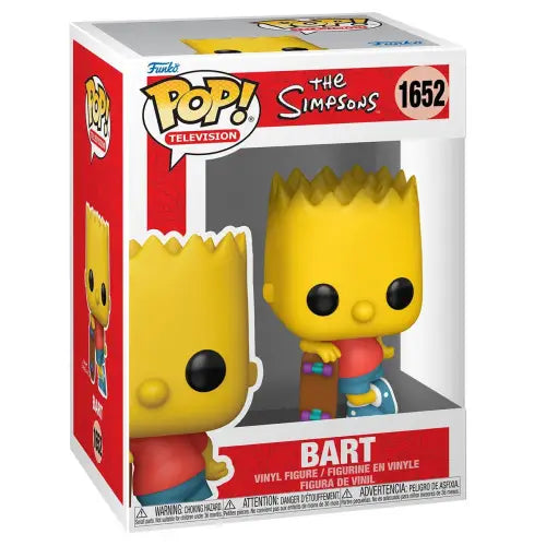 Funko Pop Simpsons Bart Simpson figure in red and blue with skateboard and spiky hair