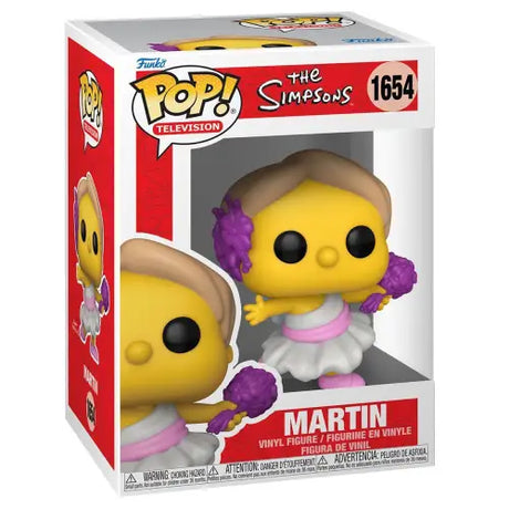 Funko Pop figure of Simpsons Martin as Calliope with purple pom-poms and cheerleader outfit