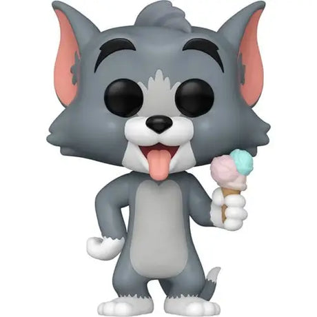 Cartoon-style Gray Cat Figurine with Ice Cream Cone from Funko Pop Tom and Jerry