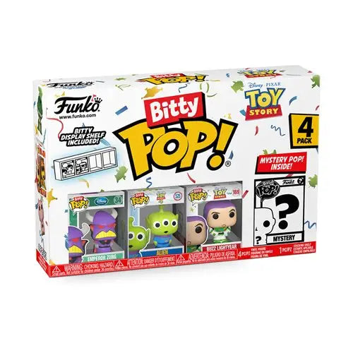 Funko Bitty Pop Toys: Toy Story Emperor Zurg 4-Pack with colorful figures.