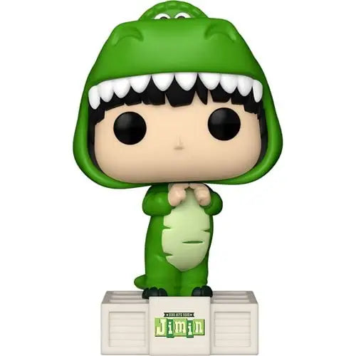 Cartoon-style Funko Pop of Jimin as Rex in green dinosaur costume from Toy Story x TinyTAN