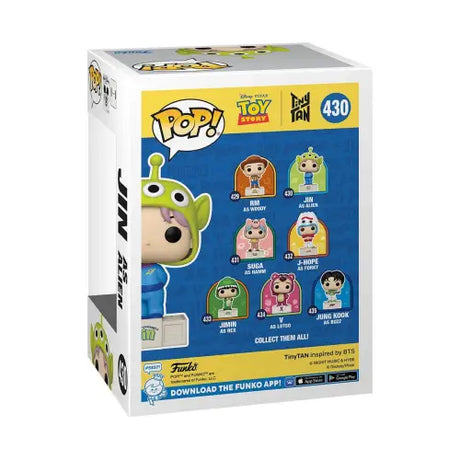 Toy Story x TinyTAN Funko Pop vinyl figure box featuring Alien character from Toy Story