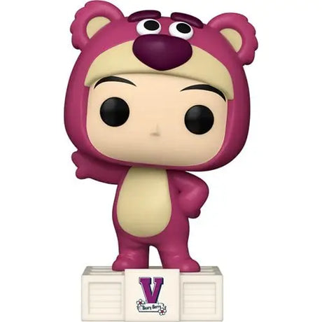 Cartoon-style figurine of Toy Story x TinyTAN Funko Pop Lotso in pink bear costume