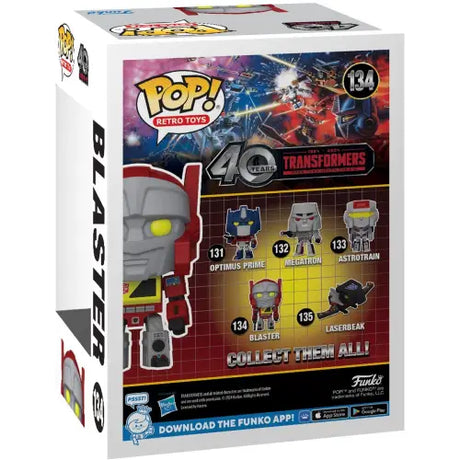 Funko Pop Transformers 40th Anniversary box featuring Blaster Vinyl Figure #134