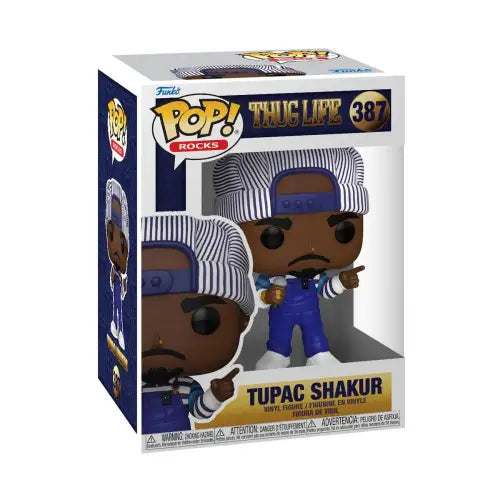 Funko Pop vinyl figure of Tupac Shakur in overalls and a striped hat from 90’s series