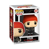 Close-up of Tyler Joseph Stressed Vinyl Figure with red hat, Pop vinyl figure.