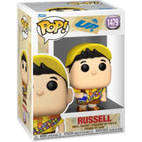 Funko Pop vinyl figure of Russell from Up holding a chocolate bar in Wilderness Explorer attire