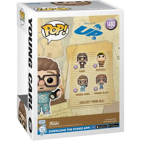 Funko Pop Young Carl with Flashlight in blue floral shirt and glasses from Up movie