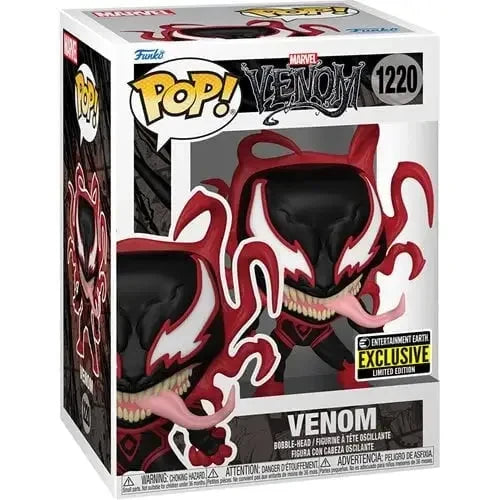 Close up of Venom Carnage Miles Morales Vinyl Figure pop vinyl with red and black mask.