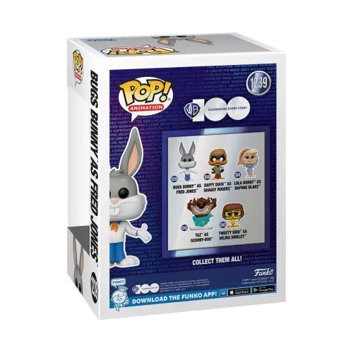 Warner Bros 100th Anniversary Looney Tunes Funko Pop box featuring Bugs Bunny as Fred Jones