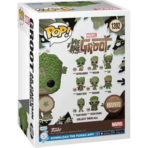 Groot as Captain America Funko Pop! Vinyl Figure #1392 in its box, perfect for collectors