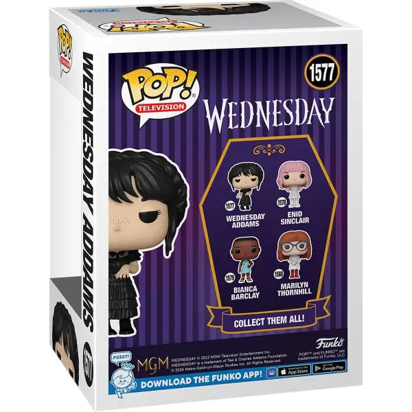 Funko Pop box featuring Dance Wednesday Addams from the Wednesday TV series