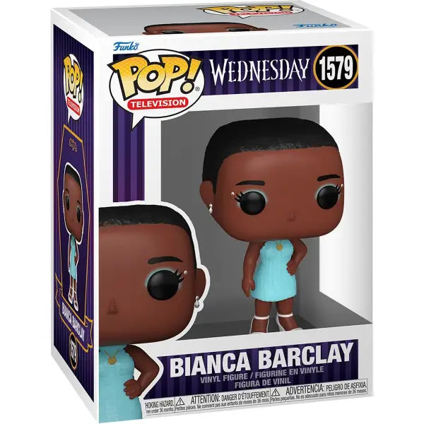 Funko Pop of Bianca Barclay in a teal dress from Wednesday Rave’n Dance collection