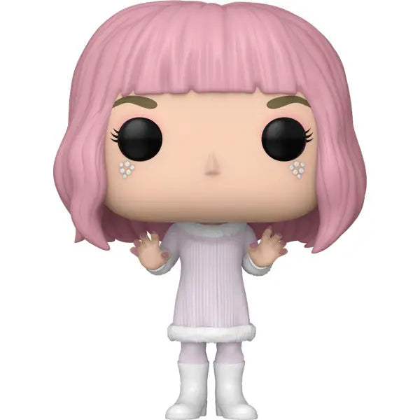 Funko Pop figurine of Enid Sinclair with pink hair in a white dress and boots