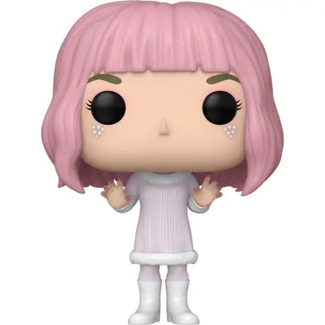 Funko Pop figurine of Enid Sinclair with pink hair in a white dress and boots