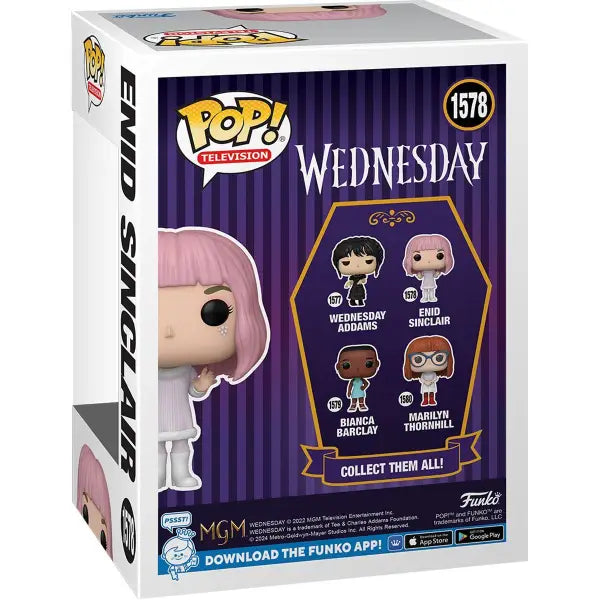 Funko Pop box showcasing Dance Enid Sinclair from the TV show Wednesday figurine