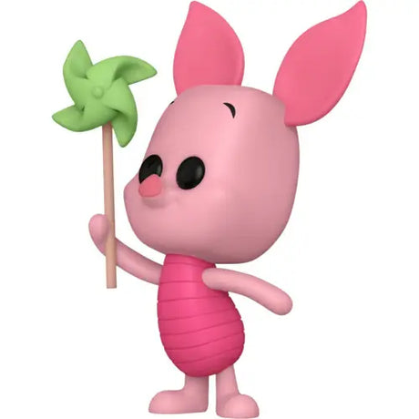 Cartoon-style pink Piglet character with a green pinwheel in a Pooh Piglet Funko Pop