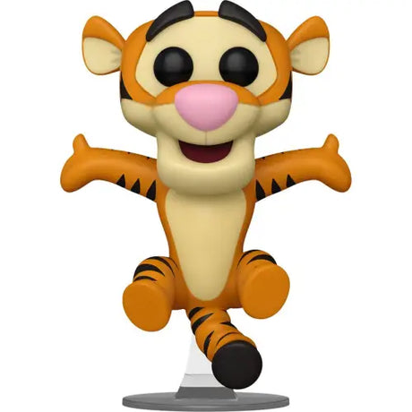 Cheerful Tigger Funko Pop figurine with outstretched arms and one leg raised