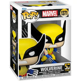 Funko Pop 50th Anniversary Wolverine figure in classic yellow and blue X-Men costume