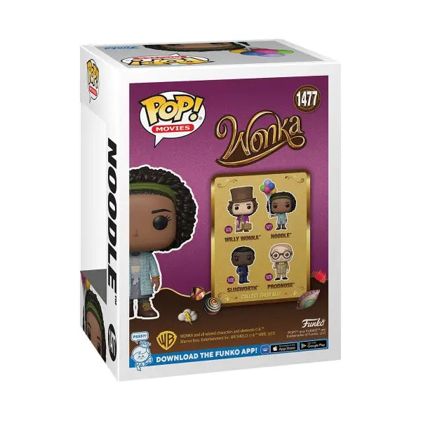 Funko Pop box showcasing the Wonka Noodle Funko vinyl figure from the movie