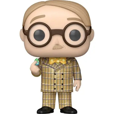 Funko Pop Wonka Prodnose figure in plaid suit, round glasses, holding a lollipop