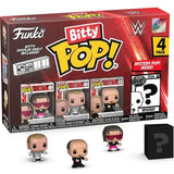 Funko Bitty Pop WWE 4-pack set with wrestling figures and mystery box display