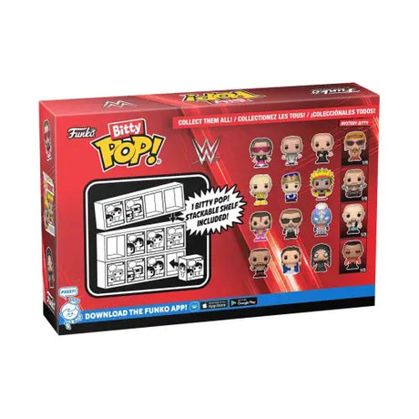 Funko Bitty Pop WWE collectible figures box set with multiple wrestling characters