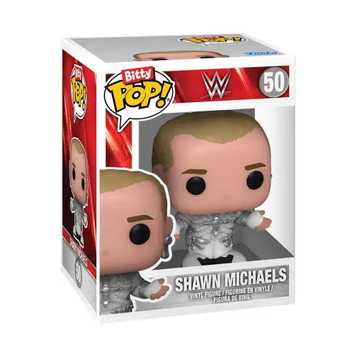 Funko Bitty Pop of WWE wrestler Shawn Michaels in gray outfit from 4-pack