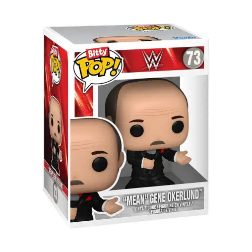 Mean Gene Okerlund Funko Bitty Pop in black suit from WWE Bret Hart Mini-Figure 4-Pack