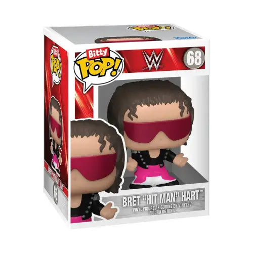 Funko Bitty Pop vinyl figure of WWE star Bret Hart in pink and black gear