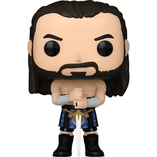 Drew McIntyre Funko Pop vinyl figure in blue kilt and black boots with sword