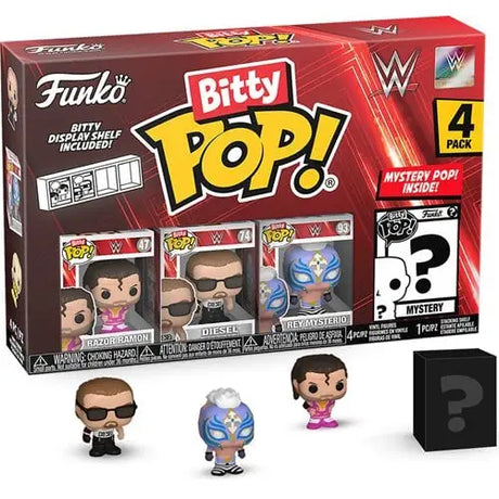 Funko Bitty Pop WWE 4-pack featuring Razor Ramon and a mystery wrestling figure