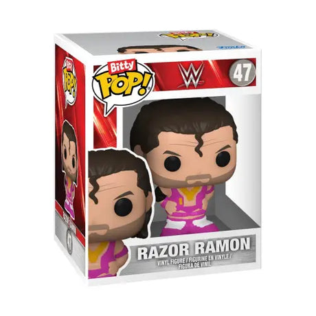 WWE Razor Ramon Funko Bitty Pop vinyl figure in pink and white wrestling attire