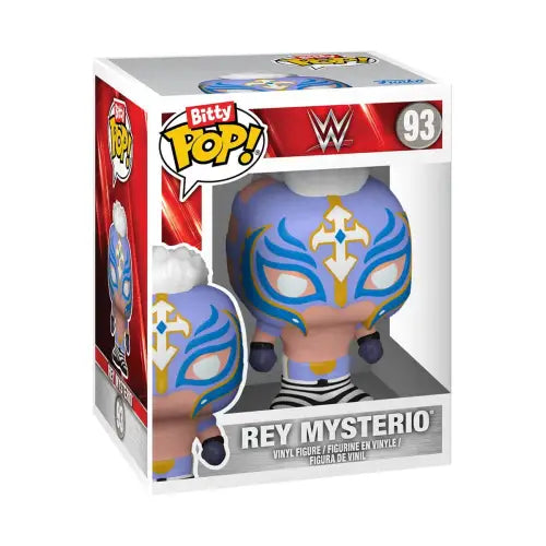 Funko Bitty Pop vinyl figure of Rey Mysterio in blue and gold luchador mask