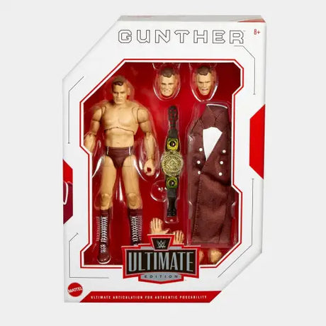 Action figure set of WWE Ultimate Edition Gunther with accessories and interchangeable heads