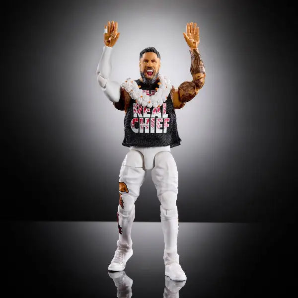 Action figure of a man in Real Chief shirt, part of WWE Ultimate Edition Jey Uso