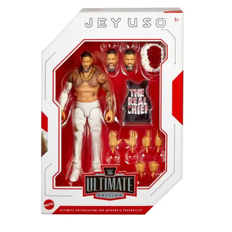 WWE Ultimate Edition Jey Uso action figure toy set with accessories in packaging