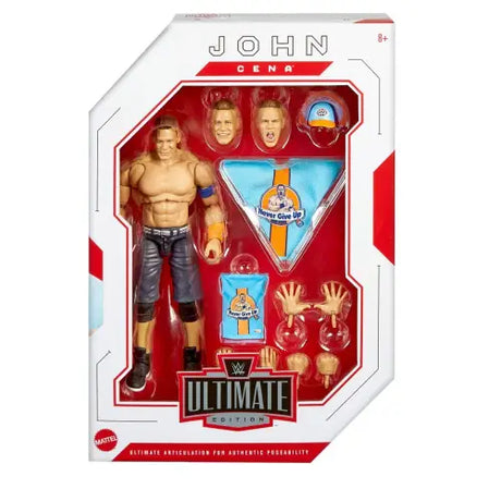 Action figure set of WWE Ultimate Edition John Cena with interchangeable heads and accessories