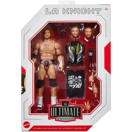 WWE Ultimate Edition LA Knight action figure with accessories in retail packaging