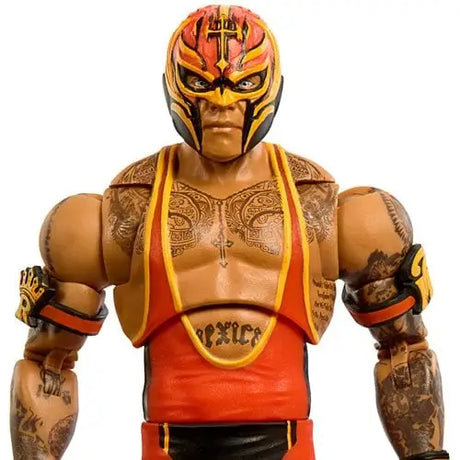 WWE Ultimate Edition Rey Mysterio Action Figure in orange and yellow lucha libre mask