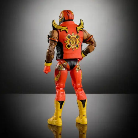 Action figure in red and gold armor with sun emblem from WWE Ultimate Edition Wave 23