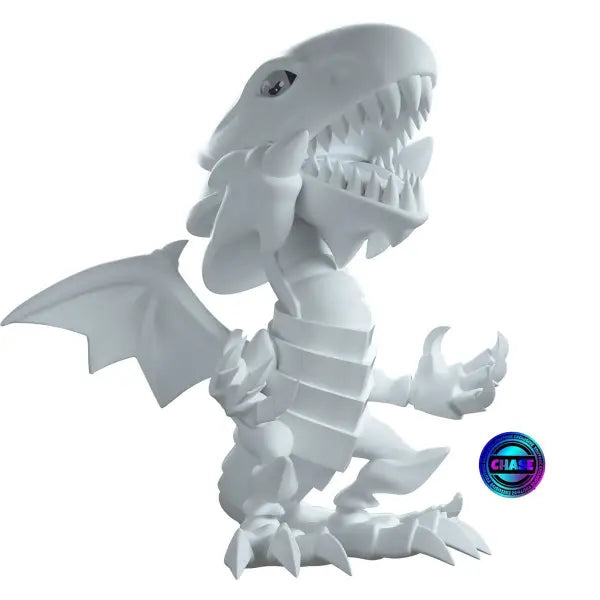 White cartoon-style Blue Eyes White Dragon figurine with sharp teeth and claws